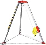 Pieds et pieds réglables : La longueur des pieds de ce trépied de sauvetage est réglable de 1,34 à 2,14 m (4,4 à 7 pieds), et sa stabilité est assurée par une chaîne de protection. Les pieds en alliage d'aluminium sont également réglables for s'adapter aux différentes pentes et aux terrains accidentés.
