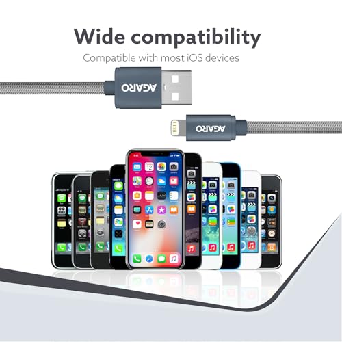 Image of AGARO 1M USBA to Lightning Cable, Unbreakable Nylon Braided Data Sync & Fast Charging Cable for iPhone, Ipad & iPod, Durable & Fast Charging iPhone Cable, Intelligent IC protection