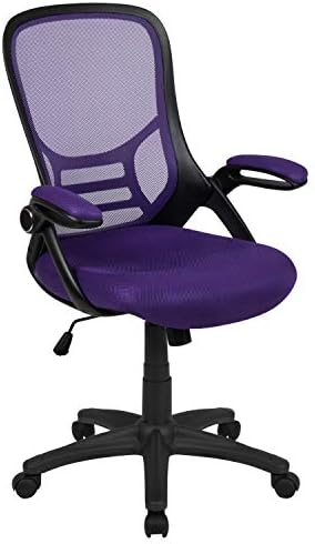 Flash Furniture Porter High Back Mesh Ergonomic Swivel Office Chair with Lumbar Support, Flip-Up Arms, Tilt Lock/Tilt Tension, Height Adjustable, Purple/Black Frame