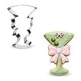CORNER LACE Martini with Bow Cookie Cutter - Stainless Steel Cookie Biscuit Cutting Mold for Women Birthday Baby Bridal Shower Wedding Party Martini Glass DIY Craft Home Baking Supply