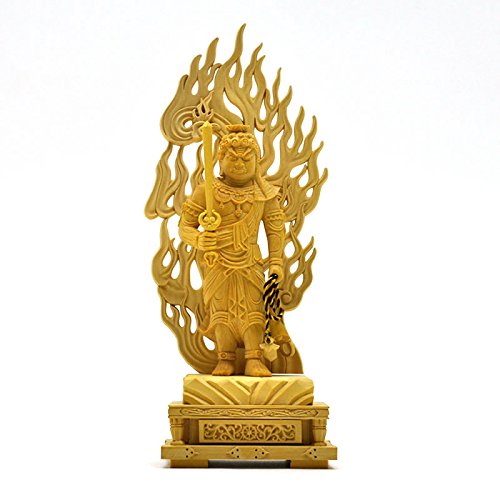 Amazon.co.jp: 木彫り仏像 【不動明王】立像 火炎光背四角台 柘植