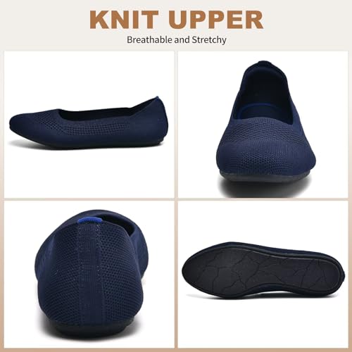 Image of Puxowe Women's Ballet Flats Breathable Knit Slip On Comfortable Round Toe Walking Shoes with Arch Support Insole for Work