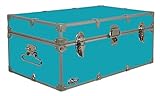 C&N Footlockers - Full-Size Happy Camper Trunk - #1 Summer Camp Trunk - Made in the USA - Steel Footlocker with Lid Stay - 32 x 18 x 13.5 Inches (Teal)
