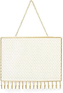 Hanging Jewelry Organizer,Metal Wall Mounted Earring Display Hanger with Hooks,Gold Mesh Necklaces Bracelets Holder Closet Storage Rack for Girl Women 18 * 28cm
