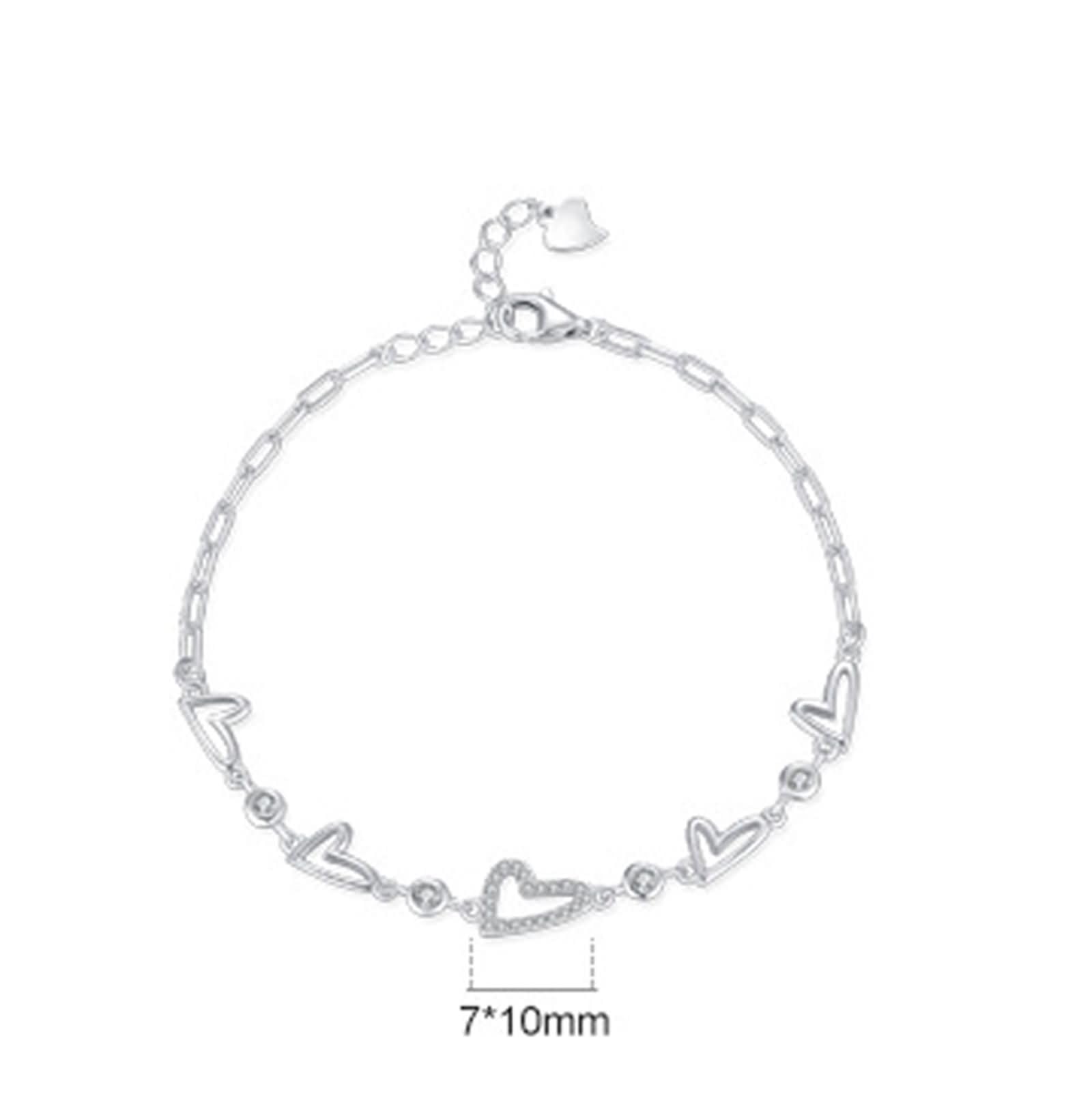 Pulsera Mujer de Oro Blanco de 9Kilates / 14Kilates / 18Kilates, Corazón Hueco con Diamante, Cadena Extensible 16 CM + 5 CM, Pulseras Cadena Plata Ajustable Mujer