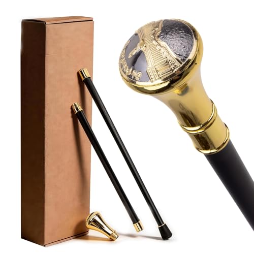 Bastón con Empuñadura Recta Dorada y Diseño de Corona de Caballero Medieval. Bastón Decorativo y Moderno para Hombres y Mujeres, Ideal para Cosplay.(W-3)