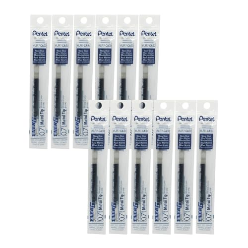 Pentel Refill Ink for EnerGel RTX Retractable Gel Pen, 12 Pack, 0.7mm, Medium Point, Navy Blue (LR7-CA)