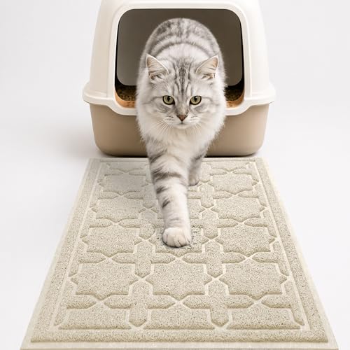 Image of Yimobra Cat Litter Mat, Easy Clean Trapping PVC Mat with Waterproof Backing and Non Slip Bottom, Scatter Control Pad for Litter Box, 24 inchx20 inch, Beige