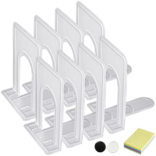 DARUITE 4 Pares Sujetalibros, Grande Sujetalibros Originales de Metal Organizador de Escritorio Apoya Libros para Oficina, Escuelas, Decoración Del Hogar (Blanco, 12,6 x 15,6 x 19 cm - 4 Pares)