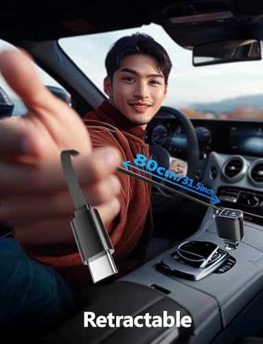 Image of JOYMASS 100 W Ultra Fast Charging Car Charger | 4-in-1 Retractable Car Charger with Built-in Type-C Cable & Dual USB Ports | 180 Adjustable Car Adapter | Compatible with iOS & Type-C Devices (Black)