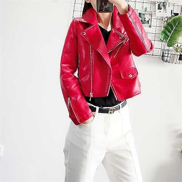 Adhdyuud Vrouwen Rood Leren Jas Korte Witte Motorfiets Biker Jassen Roze Zwart Zachte Jassen