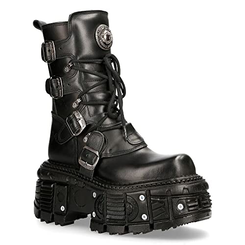 New Rock Boots TANK373-S1 Black Leather Men's Combat Platform Biker Goth Metal Shoes