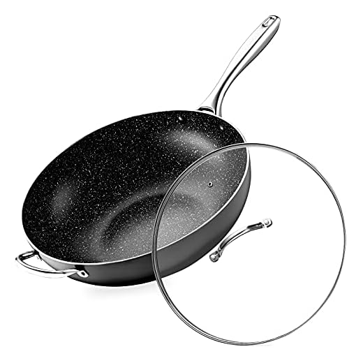 CSK Stir Fry Pan - Wok Pan with Lid, Nonstick Frying Pan with Ergonomic Handle and Flat Bottom, APEO & PFOA-Free Stone-Derived Non Stick Coating,12inch, Black & Gray (Black(14 inch))