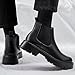Men's Genuine Leather Elastic Panels Platform Chunky Heel Chelsea Boots Fashion Round Toe Slip On Lug Sole Warm Dress Ankle Boots for Business Work (Black,9)