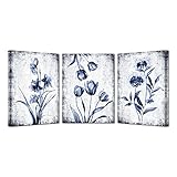 KREATIVE ARTS 3 Pieces Canvas Wall Art Navy Blue and Grey Flower Painting Art Prints Vintage Floral Picture Artwork Modern Bedroom Bathroom Wall Decor Framed Ready to Hang Each Panel 12x16 Inches