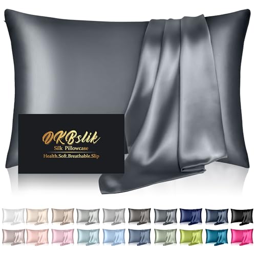 Image of Mulberry Silk Pillow Cases Queen Size, Silk Pillowcase for Hair and Skin, Both Sides Natural Silk Satin Pillowcase for Sleeping Women with Zipper, Gifts for Women Men, Space Grey