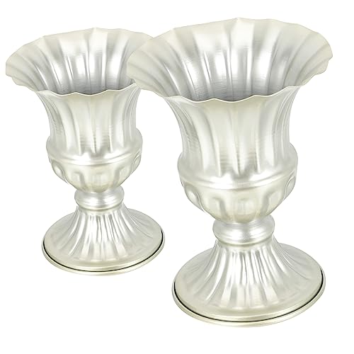 HIAKDOFT Jarrones De Cementerio para Flores Funerarias, 2 Piezas, Hierro Resistente, Color Champán, Base Estable, para Decoración De Tumbas y Memoriales