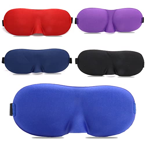 5 Pcs Sleep Mask Soft Eye Masks with Adjustable Strap,Lightweight Blindfold Sleep Mask for Sleeping,Naps,Night Blindfold Eyeshade for Men and Women,Navy/Purple/Black/Blue/Red