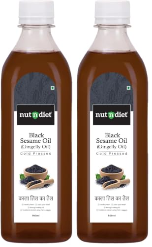 Image of nutndiet Cold Pressed Black Sesame Oil (Gingelly Oil) 500ml PET Bottle | Pure & Natural | Ideal for Cooking, Hair Skin Care & Massage | Nutrient-Rich & Unrefined (Pack of 2)