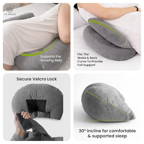 Image of MYARMOR Pregnancy Pillow | Dual Pregnancy Wedge Pillows for Back & Belly Support | Adjustable Butterfly Design | Travel-Friendly Pregnancy Pillow