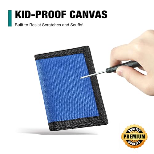Image of Kids Wallets for Boys & Girls, Blue Canvas Wallet with Coin Pocket & Magic Sticker for Toddlers & Teens
