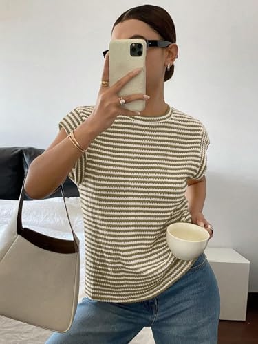 Image of Jawdrobe Women's Striped Western Top Round Neck Cap Sleeve T-Shirt for Women