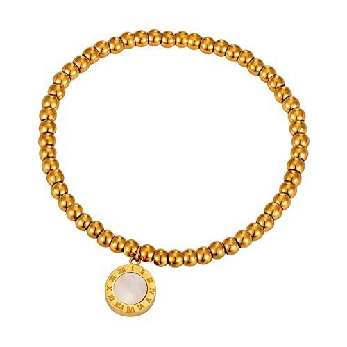 Pulsera de joyería para hombre, números de acero inoxidable, cuentas redondas, pulseras de alto pulido, para mujer, regalo de joyería, talla única, Acero inoxidable, Sin piedras preciosas