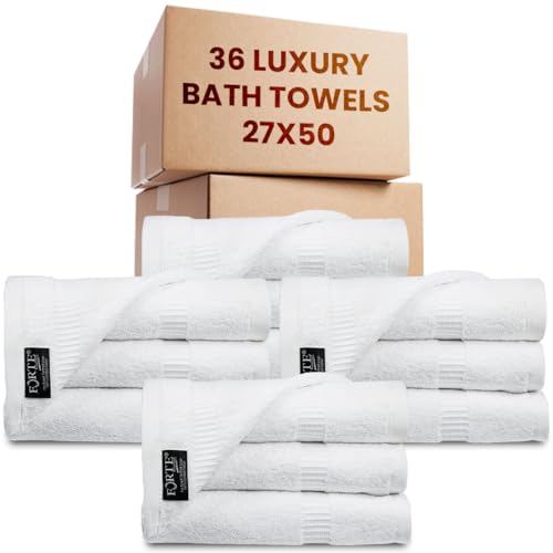 belem Bulk Bath Towels (27x50) | Luxury Collection Hotel Bath Towels |36 Pieces/3 Dozen Wholesale Pack | 100% Combed Cotton Highly Absorbent (700GSM) White Bath Towels for Hotel, Spa & Everyday Use