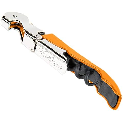 Pulltap's Double-Hinged Waiters Corkscrew, Wine Opener and Foil Cutter, Beer Bottle Opener, Orange Cover