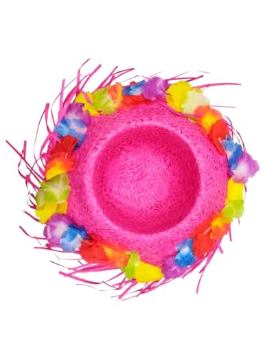 Image of BookMyCostume Pink Goa Beach Hat for Women - Handmade Straw Hat with Artificial Flower Decoration | Hawaiian Style Sun Hat for Girls & Ladies | Fancy Dress & Beachwear Accessory