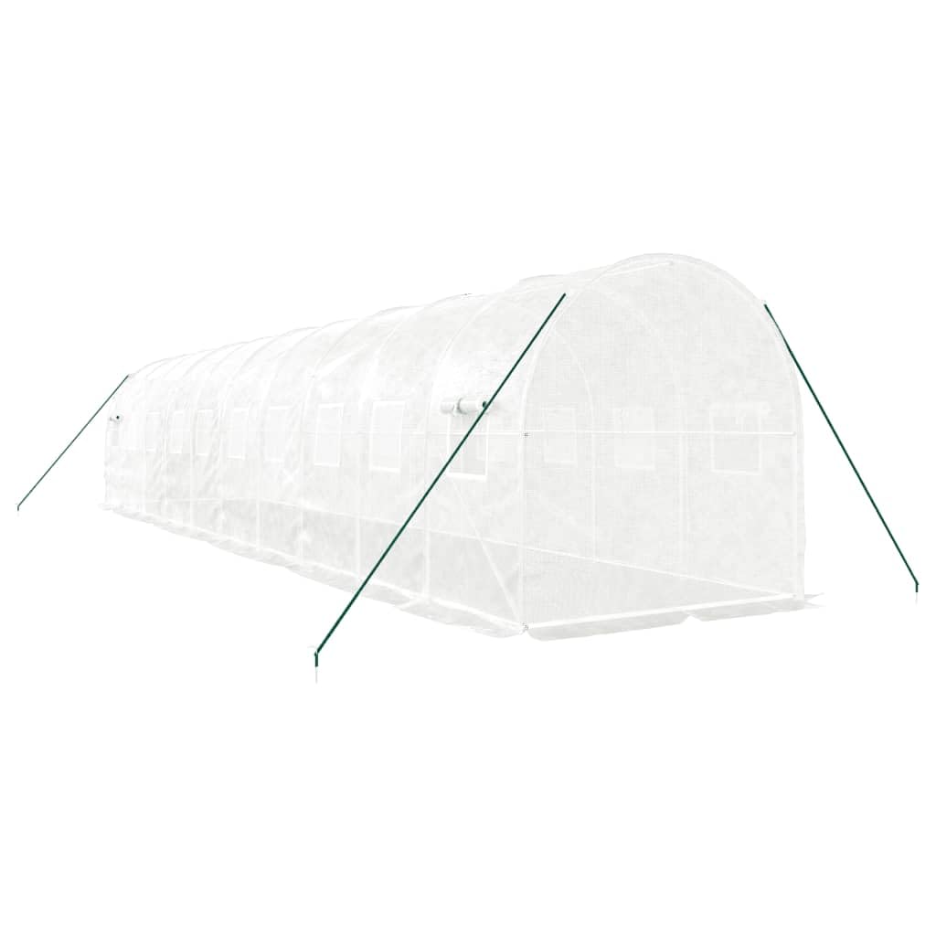 Serra con telaio in acciaio bianco, 20 m², 10 x 2 x 2 m, per giardinaggio hobbistica, coltivazione di piante, casa di pomodori, aiuola, per esterni, resistente alle intemperie, protezione