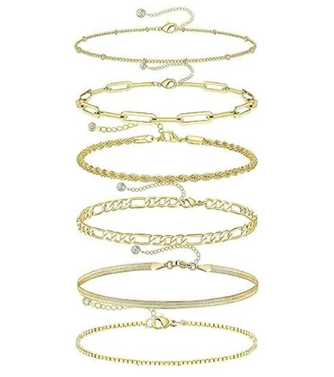 YbaierGold Bracelets for Women, 14K Gold Plated Jewelry Sets, Trendy Thin Dainty Stackable Cuban Link Paperclip Chain Bracelet, Fashion Accessories Gifts for Women Girls
