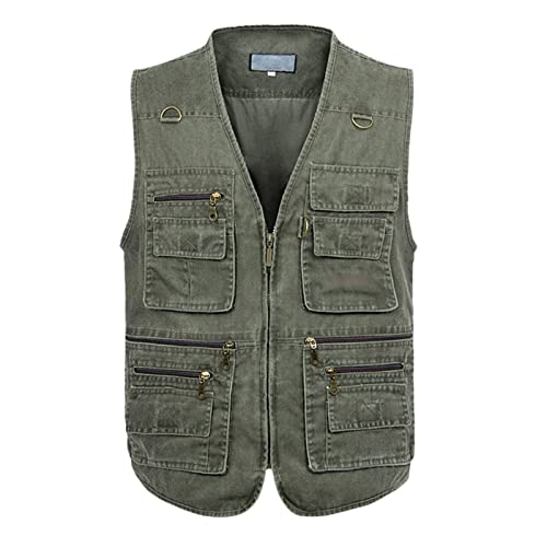 Chaleco de verano Kelsiop para hombre de algodón militar con múltiples bolsillos talla XXL