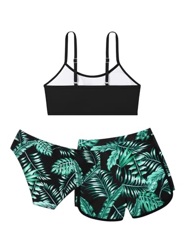 Image of Girls Swimsuit 3 Piece Bathing Suit Printed Sport Bikini Set with Shorts Summer Beach Swimwear for Teen Girls 9-16T
