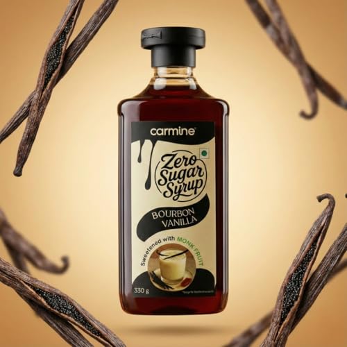 Image of Carmine Zero Sugar Bourbon Vanilla Syrup - 330g | Sweetened with Pure Monk Fruit | Made with real imported Madagascar Vanilla Beans | No Added Sugar or Artificial Ingredients
