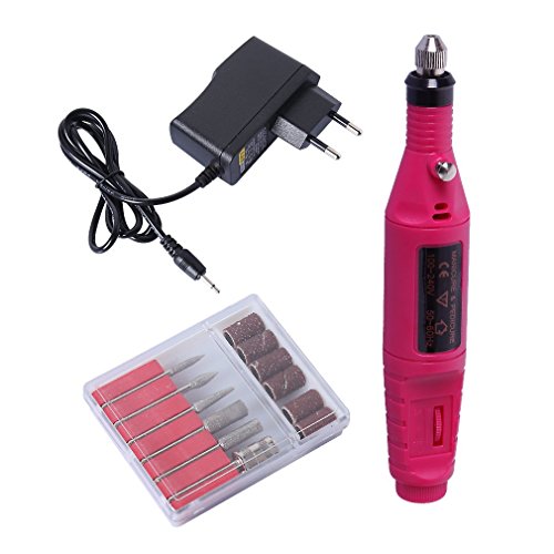 Mofun Variable Speed Rotary Detail Carver Deep Pink Electric Pen-Shape Nail Art File Drill + 6 Bits Acrylic UK plug