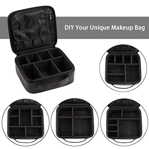 VASKER Makeup Case Travel Makeup Bags Organizer for Women Professional Leather Cosmetic Bag Train Case Box Storage Black Portable Brush Holder with Adjustable Divider Gift for Girl Women