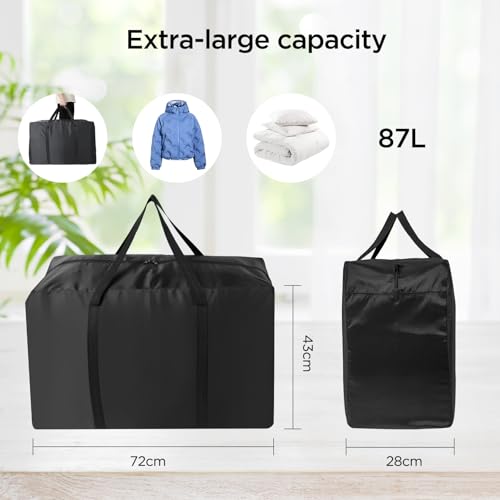 AiQInu Aufbewahrungstasche Groß, 87L Faltbare Unterbett Aufbewahrungsbox mit Handgriff, Wasserdicht Langlebige Umzugstaschen für Bettzeug Matratzenauflagen Decken Bettdecken and Kissen, 420D Oxford