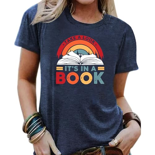 Image of Take a Look It's in a Book Shirt for Women Funny Reading Rainbow Graphic T Shirt Book Lover Gift Tee Tops