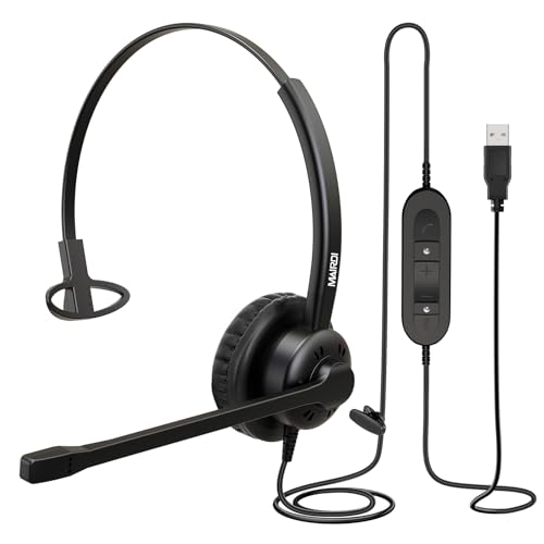 MAIRDI Mono USB Headset met microfoon ruisonderdrukking, bedrade computer hoofdtelefoon voor kantoor zakelijke conferentie oproep PC Chat Skype Microsoft Teams, lichtgewicht en comfortabel