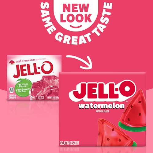 Jell-O Gelatin Dessert Mix, Watermelon Flavored, Artificially Flavored, Fat Free, Quick & Easy Dessert, 3 oz (Pack of 4)