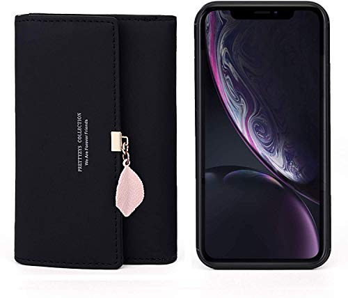 Geldbeutel Damen mittelgroß, Geldbörse Damen, Elegant Damen Portemonnaie mit viele Fächer(Schwarz) – Bild 4