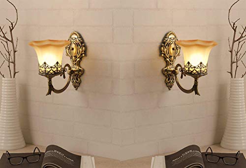 Image of GreyWings Antique Bronze Wall Light for Home Vintage Metal & Glass Decorative Wall Lamp with Wall Sconce for (Bulb not Included) Pack of 2