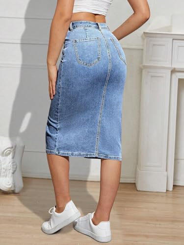 Women's Mid Length Stretch Denim Slit Skirt Comfortable Curve Enhancing for A Flattering Fit2