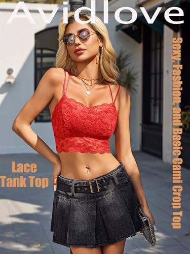 Image of Avidlove Bralettes for Women Lace Camisole V Neck Double-Layered Adjustable Strap Tank Cami Crop Top