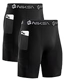 Niksa 1/2 Pack Mens Compression Shorts with Pocket, Performance Spandex Athletic Sports Workout Running Underwear Shorts
