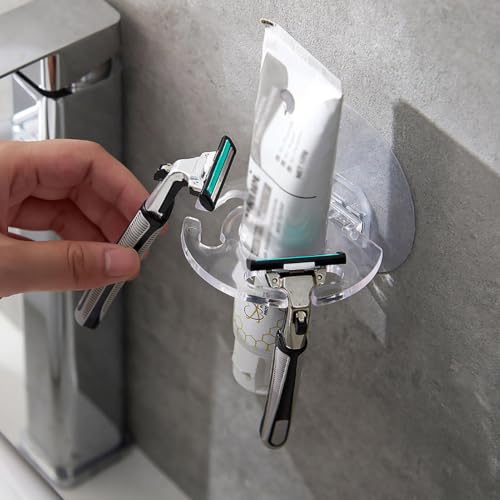 Wall Mounted Toothbrush Holders with Self Adhesive Back, 3.3 x 3.1 in Clear Open Grid Lightweight Space Saving Toothpaste Holder,Durable Compact Bathroom Organizer for Family Vanity (Grey) - image 7