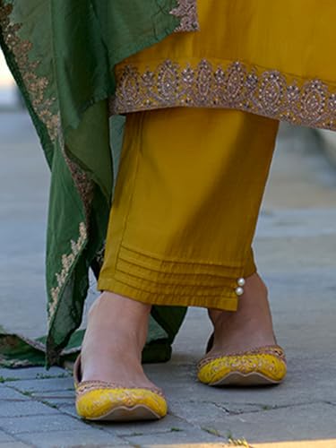 Image of INDO ERA Women's Silk Blend Embroidered Straight Kurta and Pant with Dupatta Set (KH9BK6210)