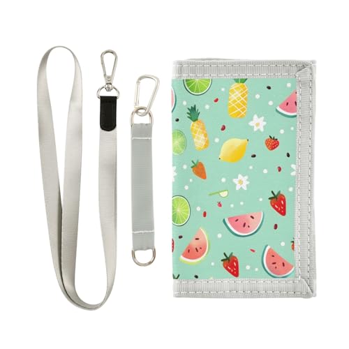 ALAZA Kids Wallets for Boys Girls Toddler Trifold Wallet Children Small Summer Fruits Green with Zipper Coin Pocket