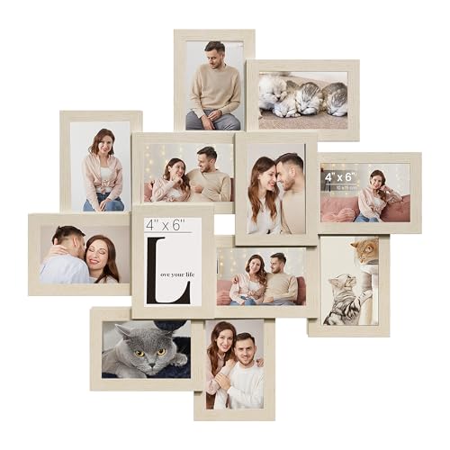 SONGMICS 4x6 Collage Picture Frames, 12-Pack Photo Collage Frame for Wall Decor, Glass Front, Assembly Required, Christmas Gift, Natural Beige URPF022N01